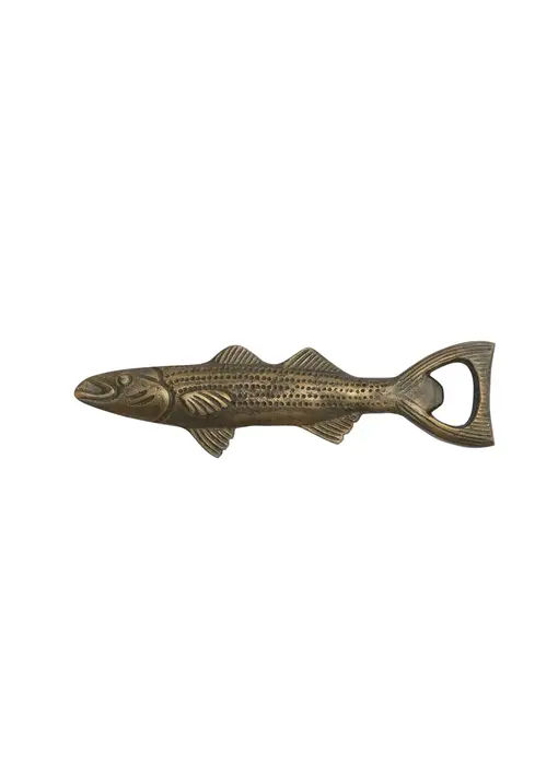 Cast Aluminum Fish Shaped Bottle Opener, Antique Gold Finish
