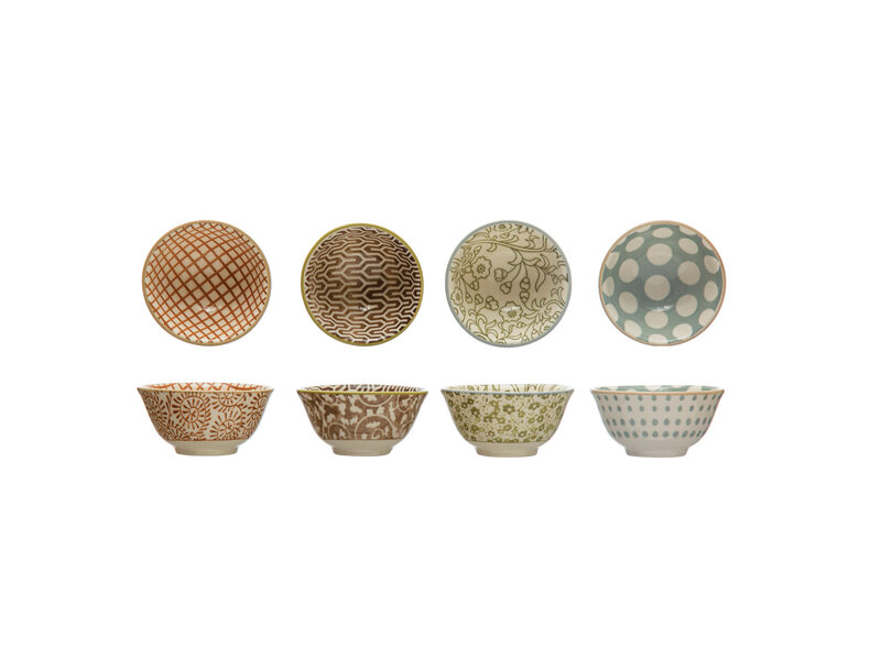 Creative Co-OP Stoneware Pinch Pot w/ Pattern, Multi Color, 4 Styles