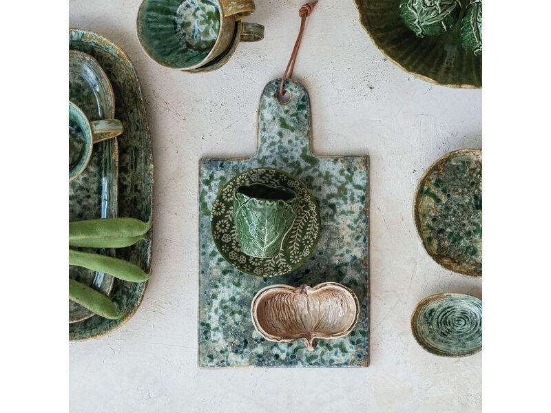 Creative Co-OP Stoneware Cheese/Cutting Board w/ Leather Tie