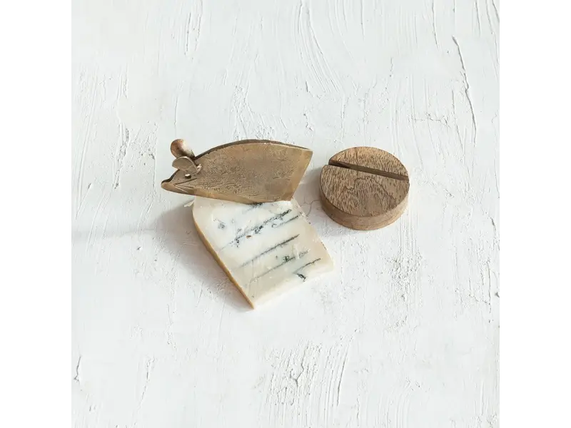 Creative Co-OP Hand-Forged Metal Mouse Shaped Cheese Knife w/ Mango Wood Stand