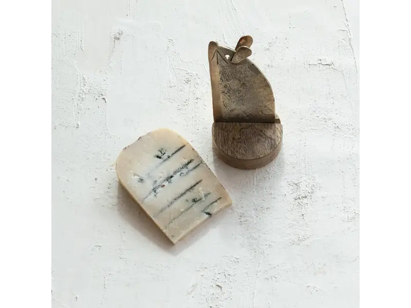 Creative Co-OP Hand-Forged Metal Mouse Shaped Cheese Knife w/ Mango Wood Stand