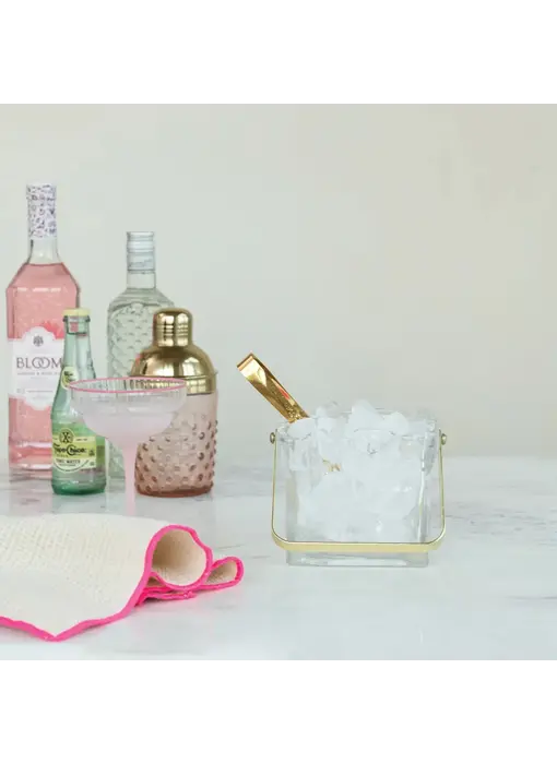 24 oz. Textured Glass Ice Bucket with Tongs