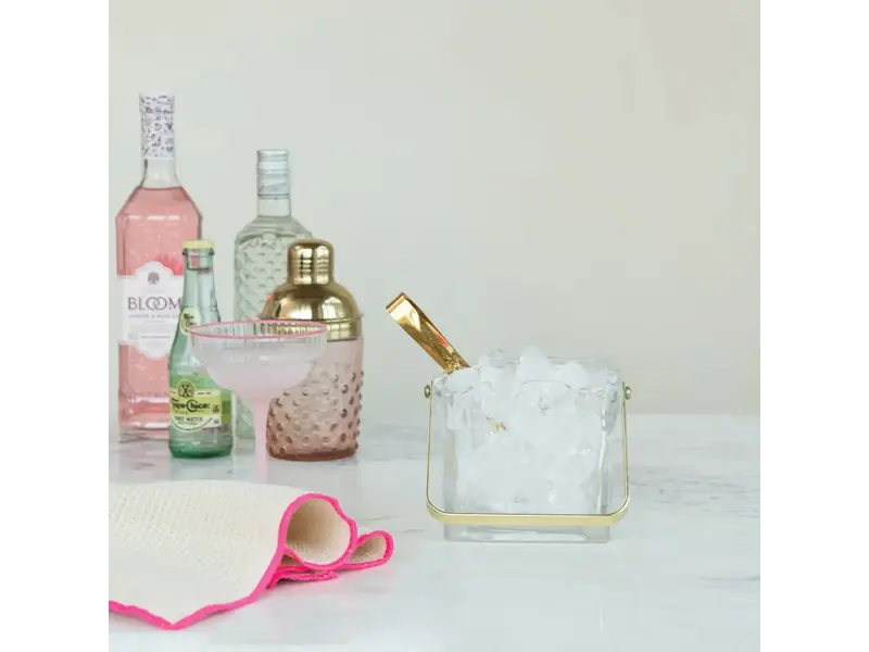 Creative Co-OP 24 oz. Textured Glass Ice Bucket with Tongs