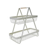 Creative Co-OP Decorative Metal 2-Tier Tray with Rattan Wrapped Handle, White