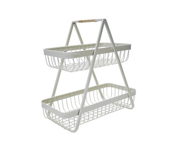 Decorative Metal 2-Tier Tray with Rattan Wrapped Handle, White