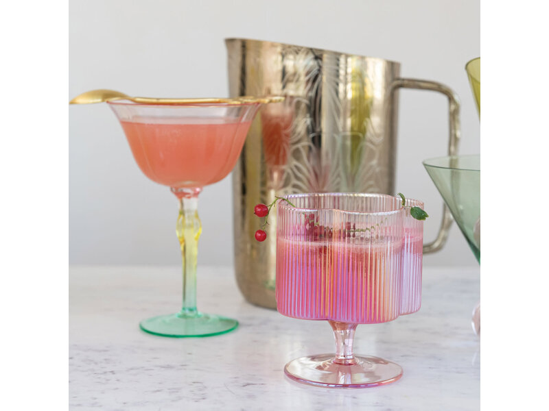 Creative Co-OP 12 oz. Hand-Blown Pleated Flower Shaped Stemmed Wine Glass