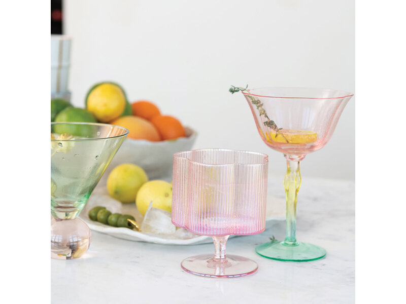 Creative Co-OP 12 oz. Hand-Blown Pleated Flower Shaped Stemmed Wine Glass