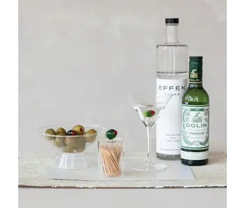Glass Toothpick Holder with Hand-Blown Olive, Green & Red