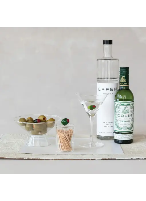 Glass Toothpick Holder with Hand-Blown Olive, Green & Red