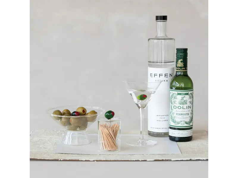 Creative Co-OP Glass Toothpick Holder with Hand-Blown Olive, Green & Red
