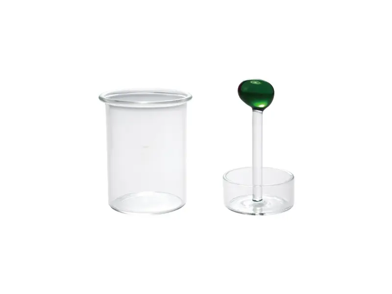 Creative Co-OP Glass Toothpick Holder with Hand-Blown Olive, Green & Red