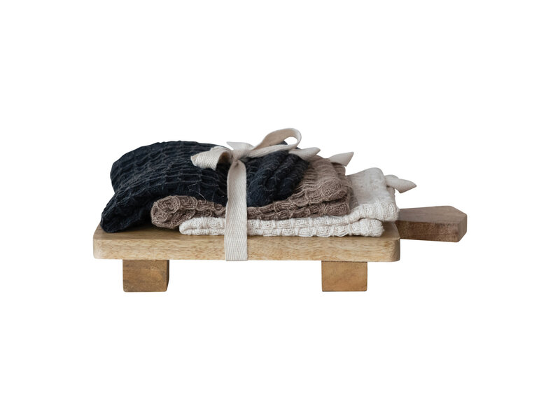 Creative Co-OP 3 Waffle Weave Dish Cloths w/ Cheese/Serving Board Set