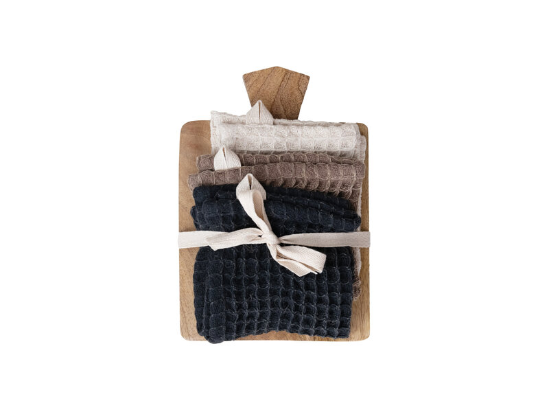 Creative Co-OP 3 Waffle Weave Dish Cloths w/ Cheese/Serving Board Set