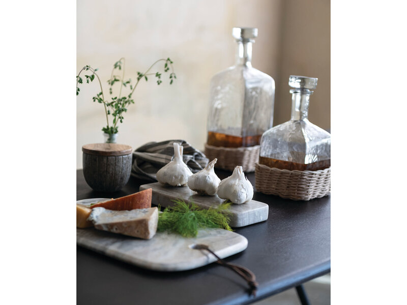 Creative Co-OP Marble Cheese/Serving Board with Leather Tie, Buff Color