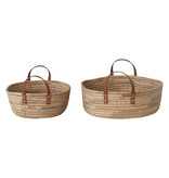 Creative Co-OP Large Hand-Woven Seagrass & Water Hyacinth Baskets w/ Leather Handles, Natural