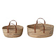 Large Hand-Woven Seagrass & Water Hyacinth Baskets w/ Leather Handles, Natural