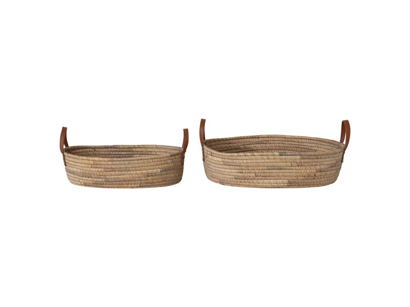 Creative Co-OP Large Hand-Woven Seagrass & Water Hyacinth Baskets w/ Leather Handles, Natural