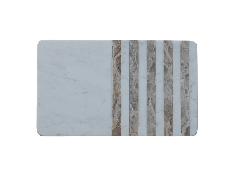 Creative Co-OP Marble Cheese/Serving Board with Stripes, White & Buff Color