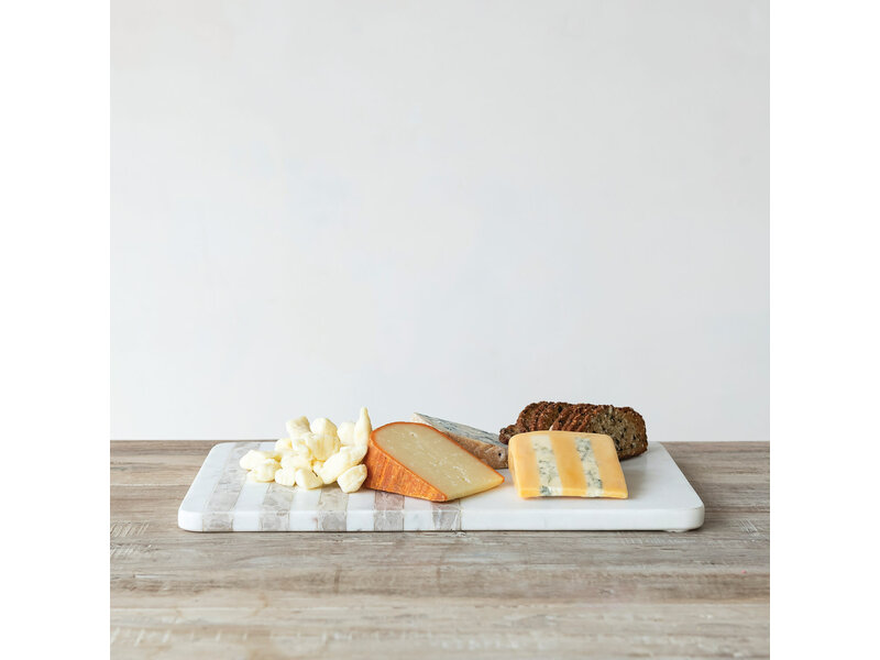 Creative Co-OP Marble Cheese/Serving Board with Stripes, White & Buff Color