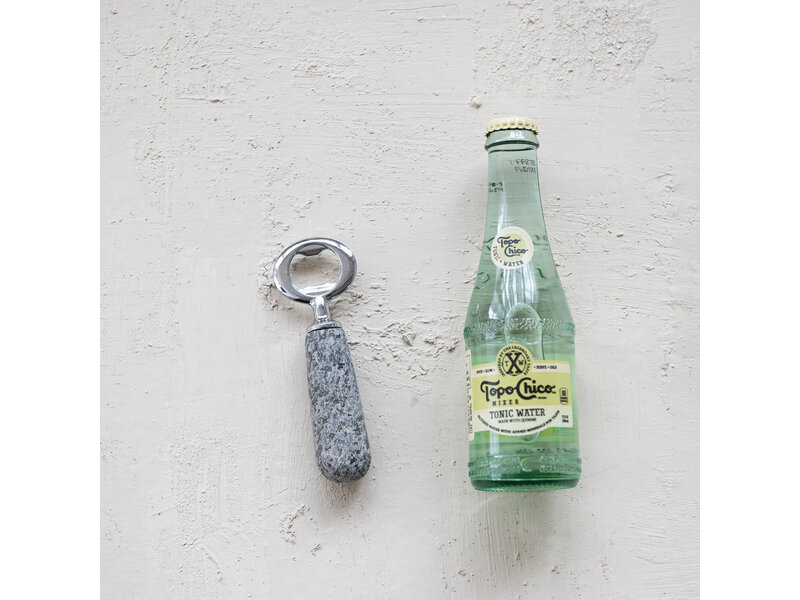 Creative Co-OP Stainless Steel & Stone Bottle Opener, Natural
