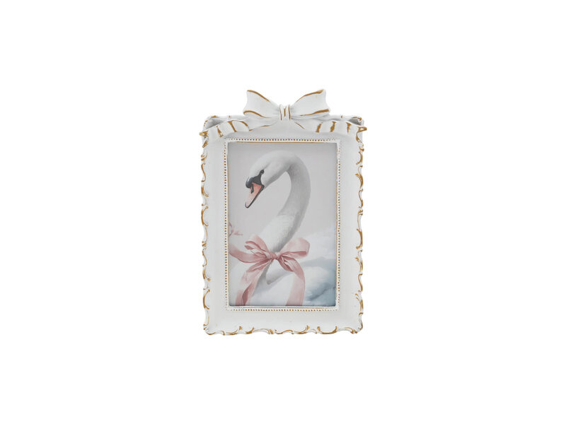 Creative Co-OP Plastic Photo Frame with Bow, Antique White & Gold Finish (4x6)