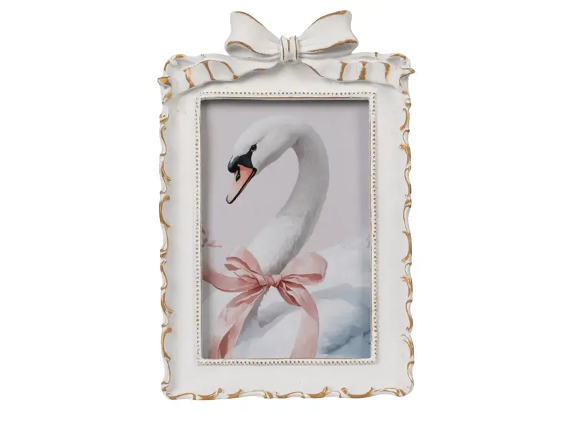 Creative Co-OP Plastic Photo Frame with Bow, Antique White & Gold Finish (4x6)
