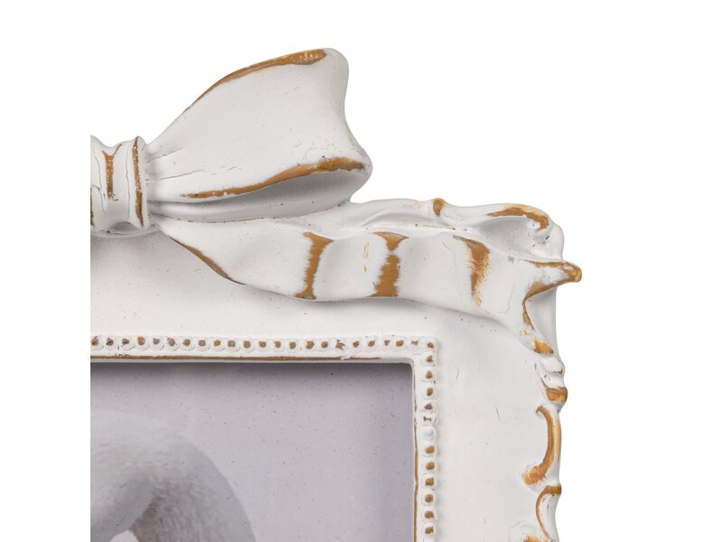 Creative Co-OP Plastic Photo Frame with Bow, Antique White & Gold Finish (4x6)