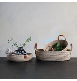 Creative Co-OP Large Hand-Woven Seagrass & Water Hyacinth Baskets w/ Leather Handles, Natural