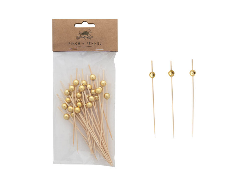 Creative Co-OP Bamboo Single Use Picks w/ Ball Handles, Natural & Gold Finish