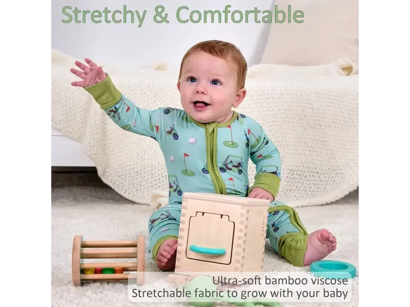 LollyBanks Bamboo Baby Convertible Zipper Pajamas - Golf Cart