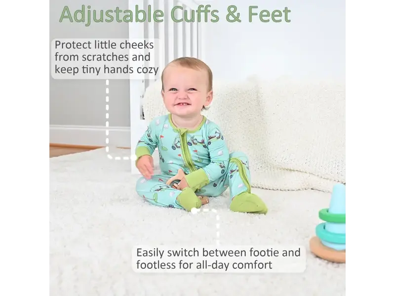 LollyBanks Bamboo Baby Convertible Zipper Pajamas - Golf Cart