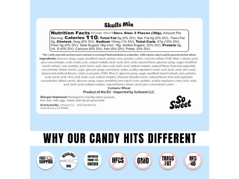 SoSweet LLC Swedish Candy Skulls Mix (8 oz)