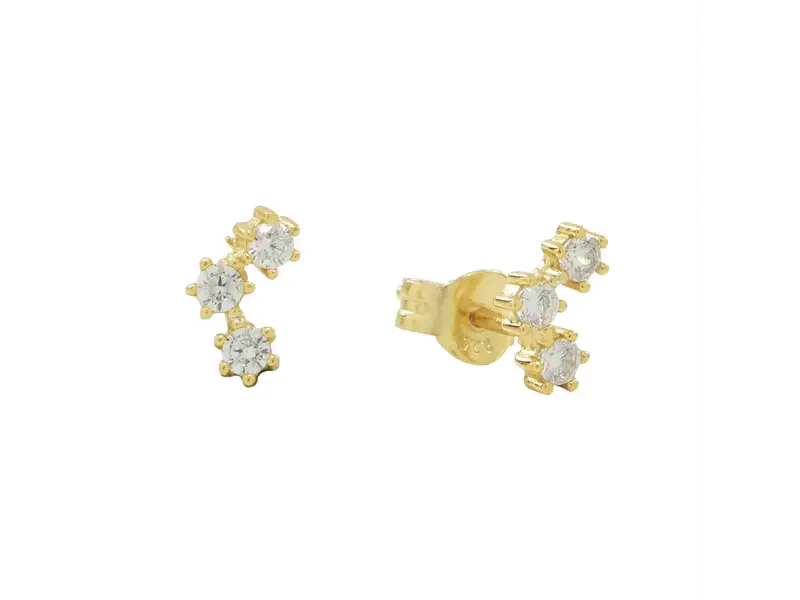 Ofina Jewelry CZ Tiny Trinity Studs - Gold Vermeil