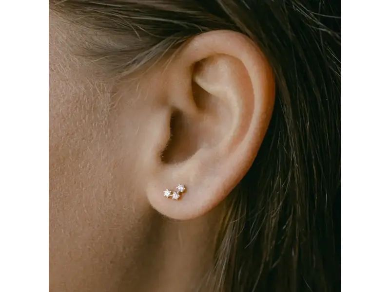 Ofina Jewelry CZ Tiny Trinity Studs - Gold Vermeil