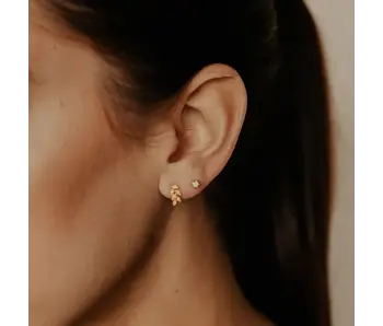 CZ Leaf Studs, Gold Vermeil