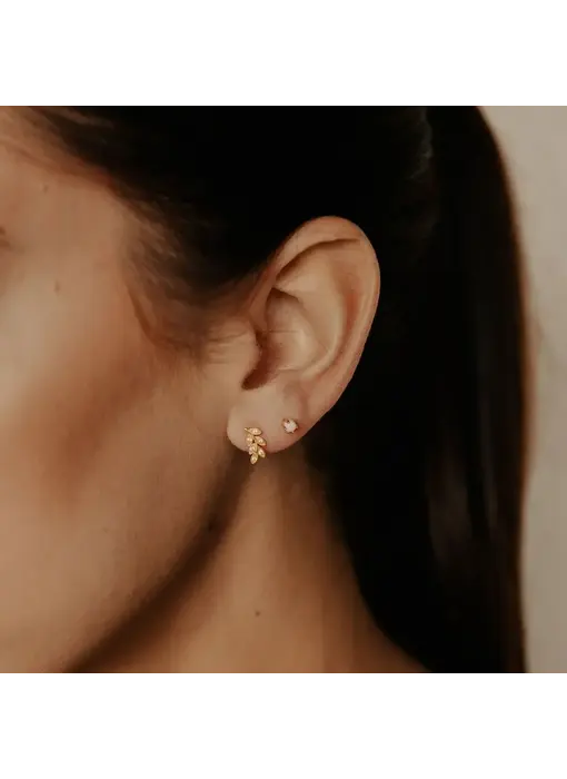 CZ Leaf Studs, Gold Vermeil
