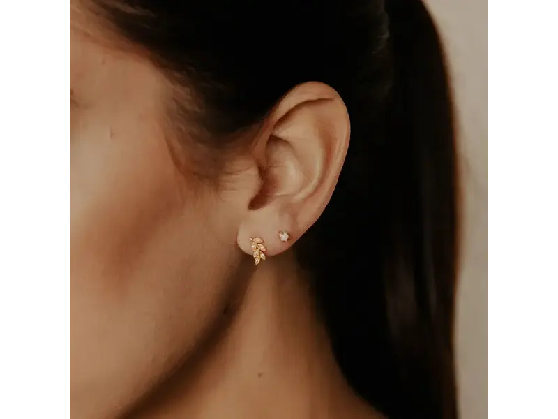 Ofina Jewelry CZ Leaf Studs, Gold Vermeil