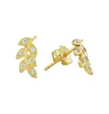 Ofina Jewelry CZ Leaf Studs, Gold Vermeil