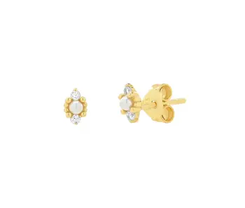 Tiny CZ Pearl Deco Studs, Gold Vermeil