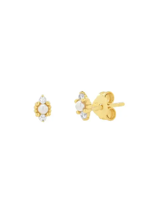 Tiny CZ Pearl Deco Studs, Gold Vermeil