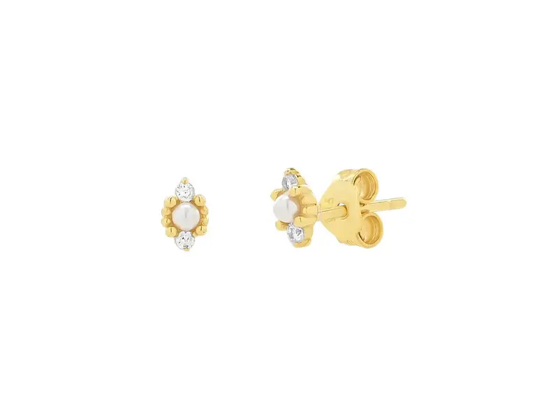 Ofina Jewelry Tiny CZ Pearl Deco Studs, Gold Vermeil