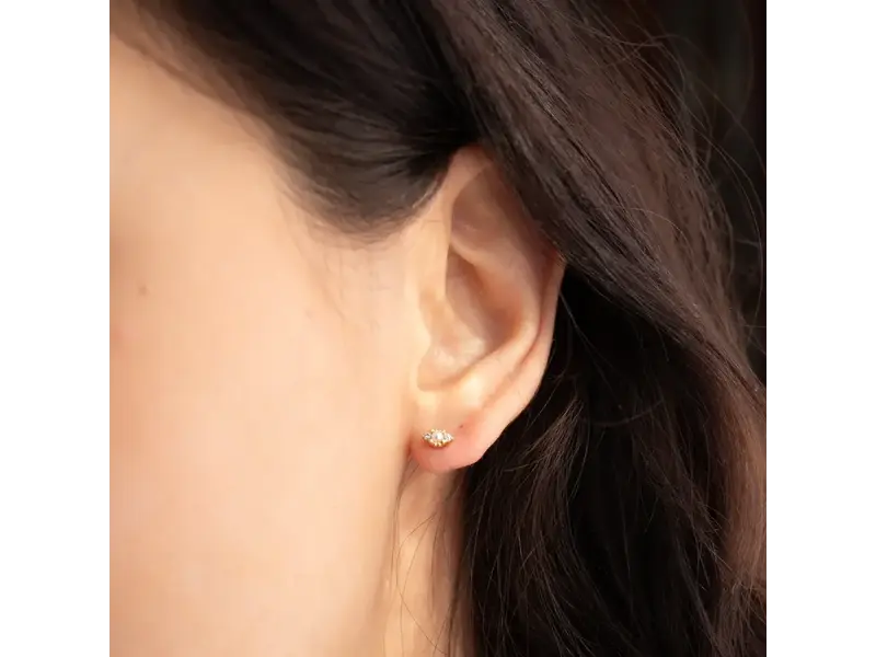 Ofina Jewelry Tiny CZ Pearl Deco Studs, Gold Vermeil