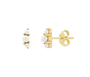Tiny Triple Pearl Studs, Gold Vermeil