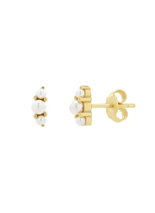 Tiny Triple Pearl Studs, Gold Vermeil