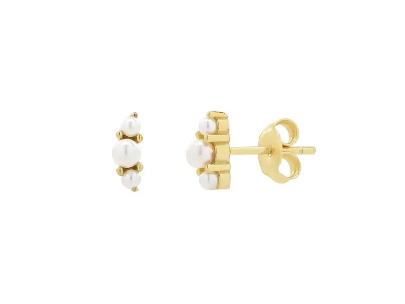 Ofina Jewelry Tiny Triple Pearl Studs, Gold Vermeil