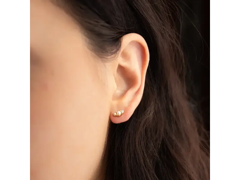 Ofina Jewelry Tiny Triple Pearl Studs, Gold Vermeil