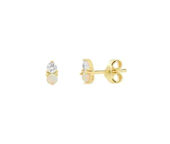 Single CZ / Opal Studs, Gold Vermeil
