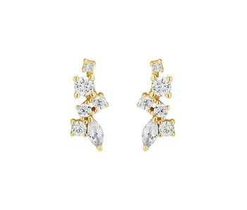 Curved Multi-CZ Cluster Studs, Gold Vermeil