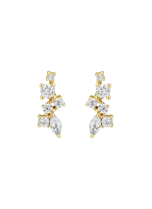 Curved Multi-CZ Cluster Studs, Gold Vermeil