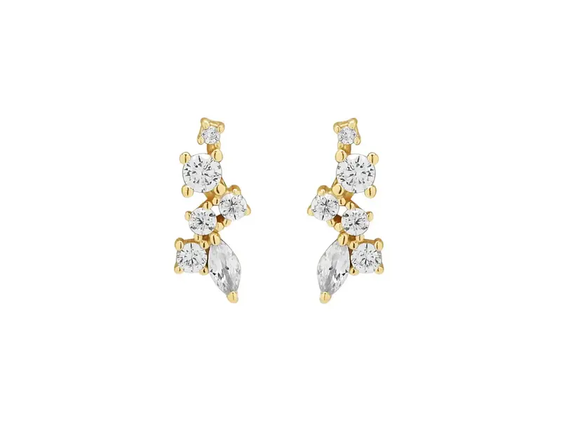 Ofina Jewelry Curved Multi-CZ Cluster Studs, Gold Vermeil